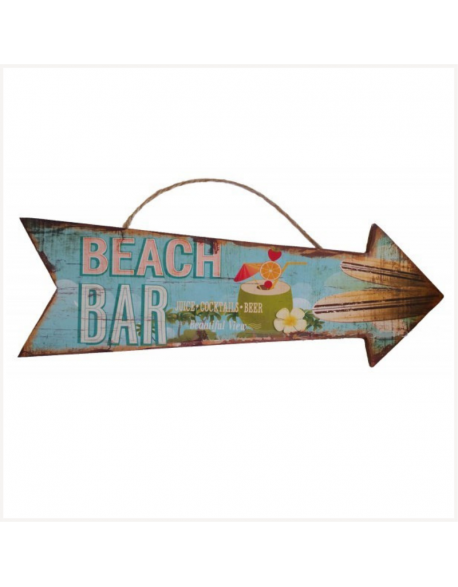 Panneau flèche en bois - Beach Bar
