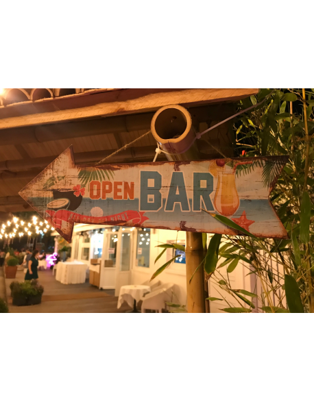 Panneau flèche en bois - Open Bar