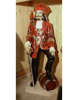 Statue pirate veste rouge et perroquet