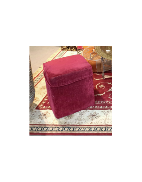 Pouf carré en velours rouge