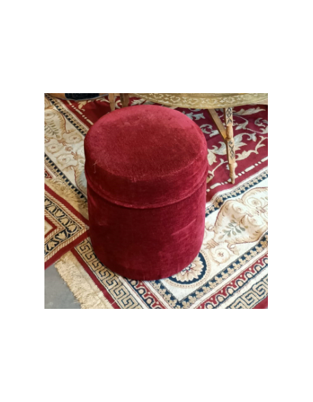 Pouf rond en velours rouge